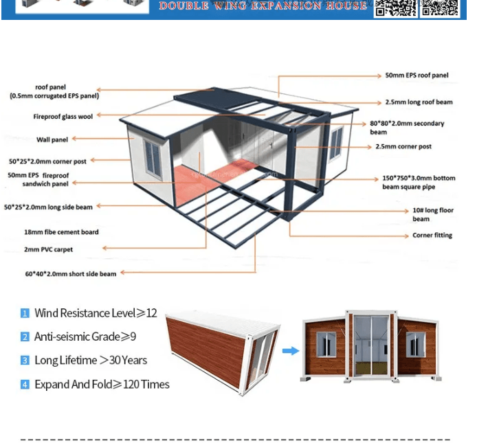 Disassembly diagram of folded prefabricated house